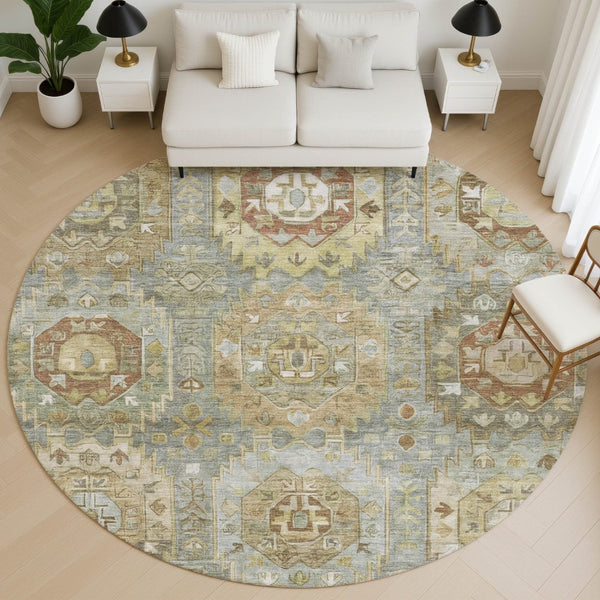 HomeRoots 8' X 10' Sage And Beige Medallion Area Rug - Durable, Stain-Resistant, UV Protected & Machine Washable! 714941