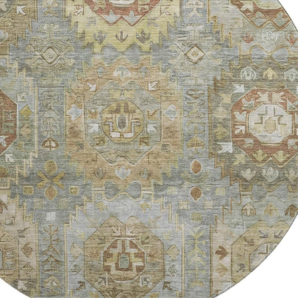 HomeRoots 8' X 10' Sage And Beige Medallion Area Rug - Durable, Stain-Resistant, UV Protected & Machine Washable! 714941
