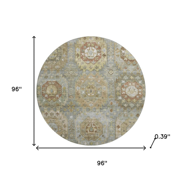 HomeRoots 8' X 10' Sage And Beige Medallion Area Rug - Durable, Stain-Resistant, UV Protected & Machine Washable! 714941
