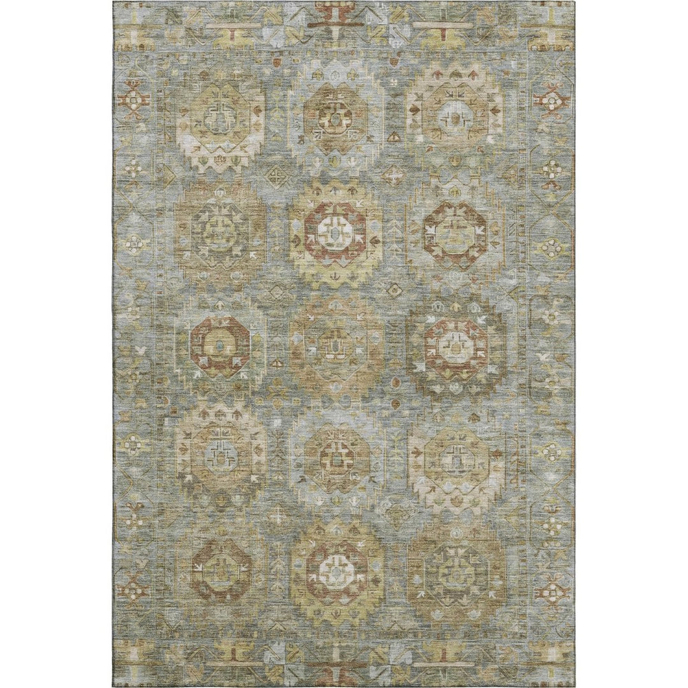 HomeRoots 9' X 12' Sage and Beige Medallion Area Rug - Washable, UV Protected, Soft, Durable for Homes with Pets 714942