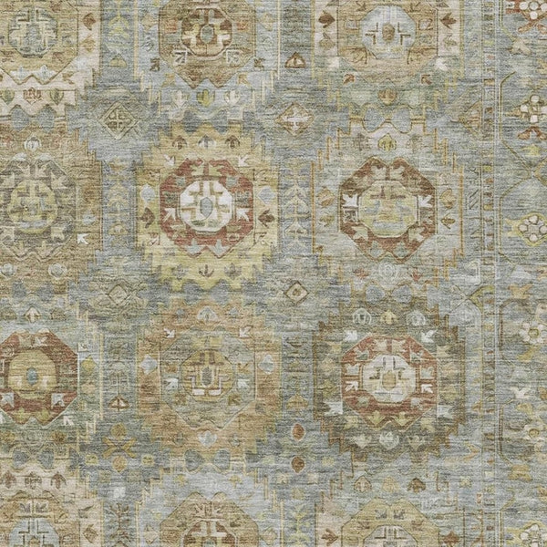 HomeRoots 9' X 12' Sage and Beige Medallion Area Rug - Washable, UV Protected, Soft, Durable for Homes with Pets 714942