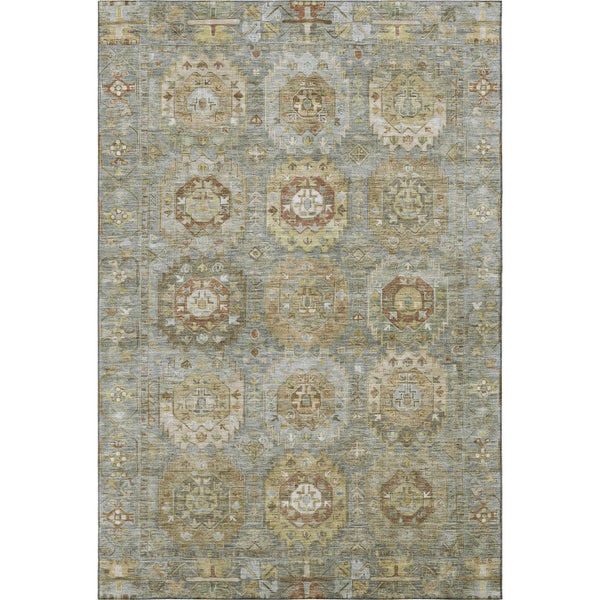 HomeRoots 9' X 12' Sage and Beige Medallion Area Rug - Washable, UV Protected, Soft, Durable for Homes with Pets 714942