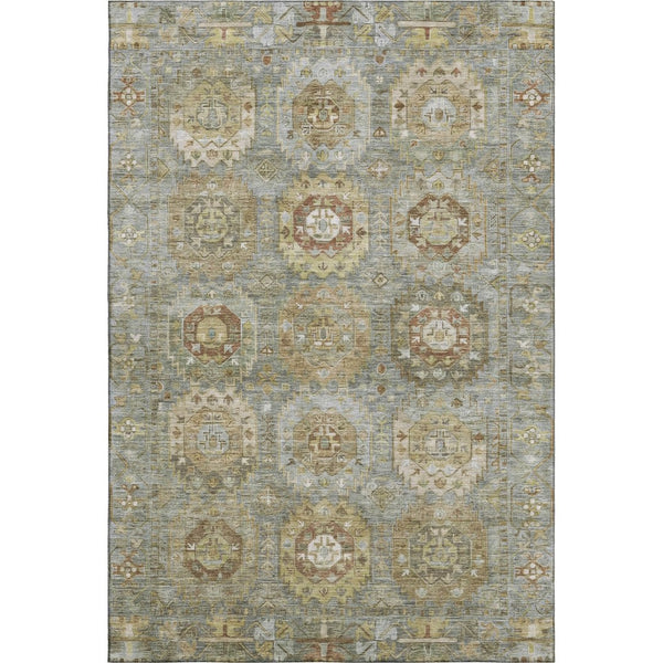 HomeRoots 10' X 14' Sage and Beige Medallion Area Rug - Washable, Stain-Resistant, UV Protected for Durability 714943