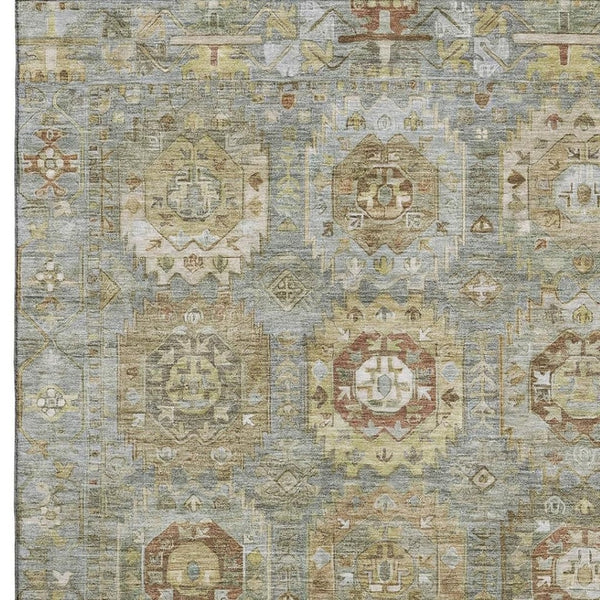 HomeRoots 10' X 14' Sage and Beige Medallion Area Rug - Washable, Stain-Resistant, UV Protected for Durability 714943