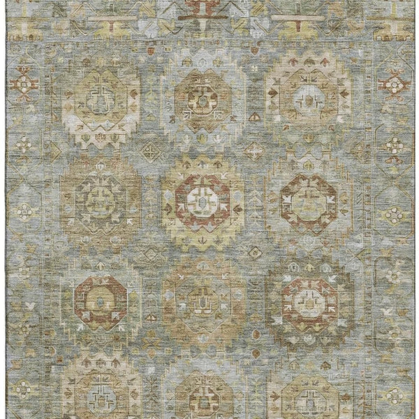 HomeRoots 10' X 14' Sage and Beige Medallion Area Rug - Washable, Stain-Resistant, UV Protected for Durability 714943