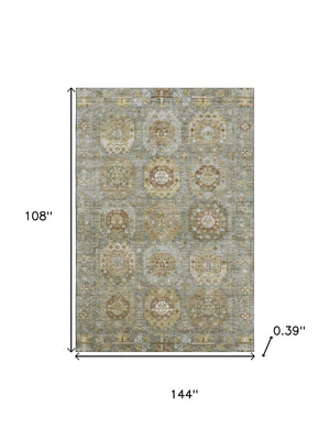 HomeRoots 10' X 14' Sage and Beige Medallion Area Rug - Washable, Stain-Resistant, UV Protected for Durability 714943