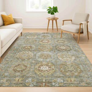 HomeRoots 10' X 14' Sage and Beige Medallion Area Rug - Washable, Stain-Resistant, UV Protected for Durability 714943