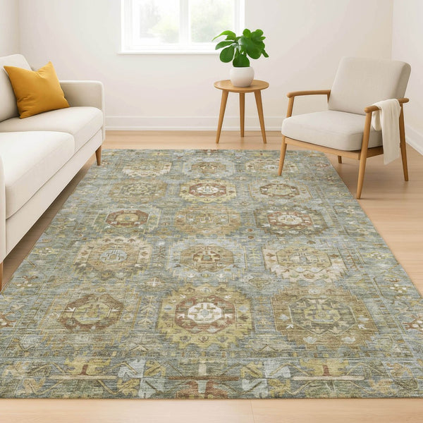HomeRoots 10' X 14' Sage and Beige Medallion Area Rug - Washable, Stain-Resistant, UV Protected for Durability 714943