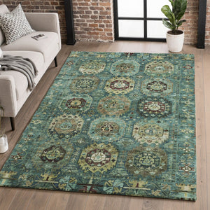 HomeRoots 5' X 8' Teal and Brown Medallion Area Rug – Washable, UV-Protected, Perfect for High-Traffic Spaces! 714945