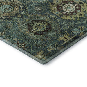 HomeRoots 5' X 8' Teal and Brown Medallion Area Rug – Washable, UV-Protected, Perfect for High-Traffic Spaces! 714945
