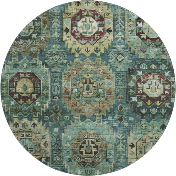HomeRoots 8' X 10' Teal & Brown Medallion Area Rug – Washable, UV Protected, Stain Resistant for Homes! 714947