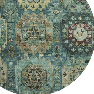 HomeRoots 8' X 10' Teal & Brown Medallion Area Rug – Washable, UV Protected, Stain Resistant for Homes! 714947