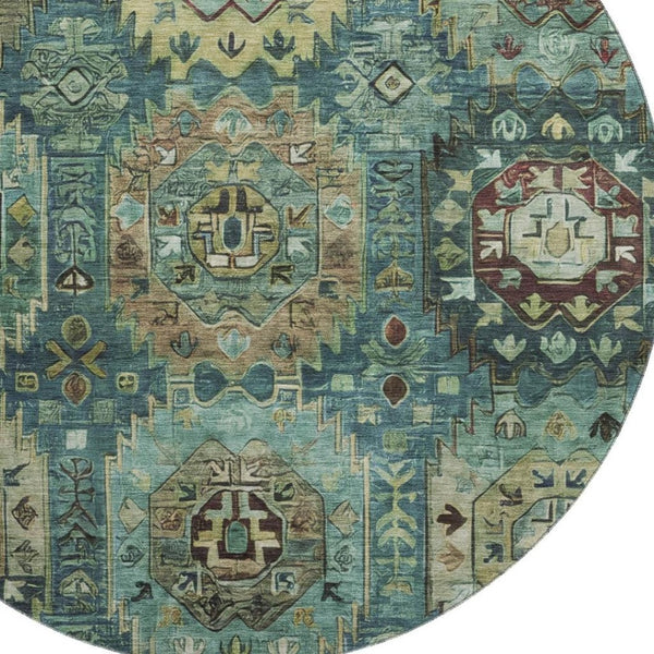 HomeRoots 8' X 10' Teal & Brown Medallion Area Rug – Washable, UV Protected, Stain Resistant for Homes! 714947