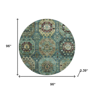 HomeRoots 8' X 10' Teal & Brown Medallion Area Rug – Washable, UV Protected, Stain Resistant for Homes! 714947