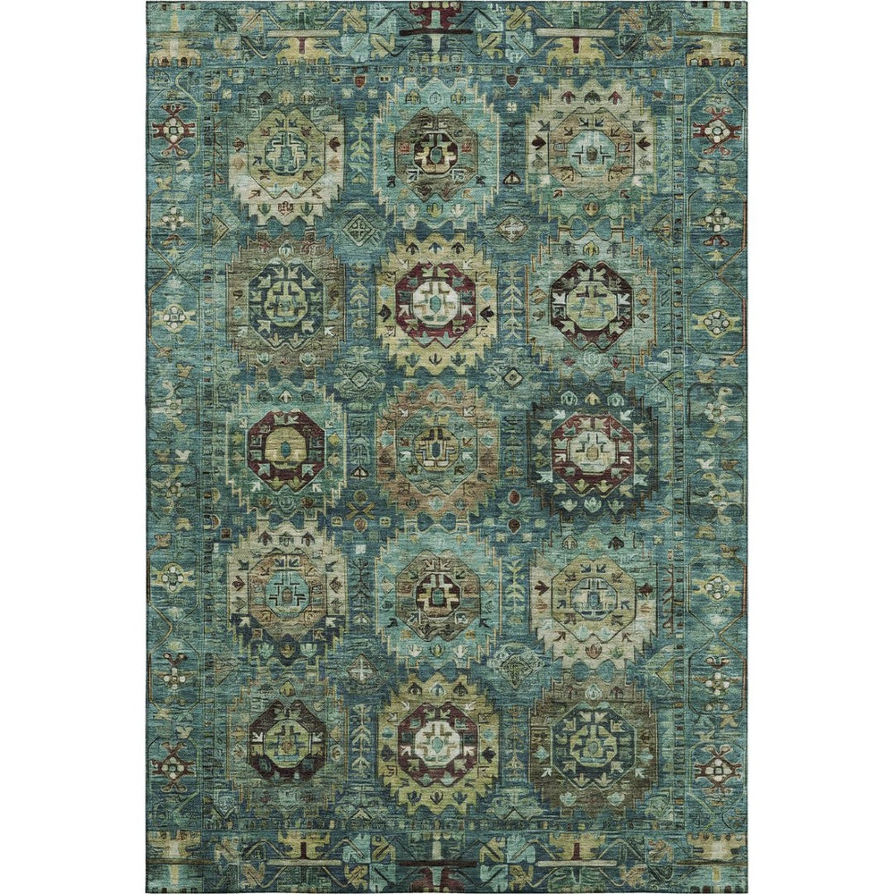 HomeRoots 9' X 12' Teal and Brown Medallion Washable Area Rug - Stain-Resistant, UV Protected, Durable Design 714948