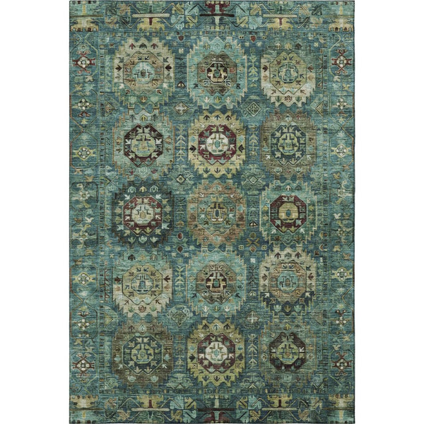 HomeRoots 9' X 12' Teal and Brown Medallion Washable Area Rug - Stain-Resistant, UV Protected, Durable Design 714948