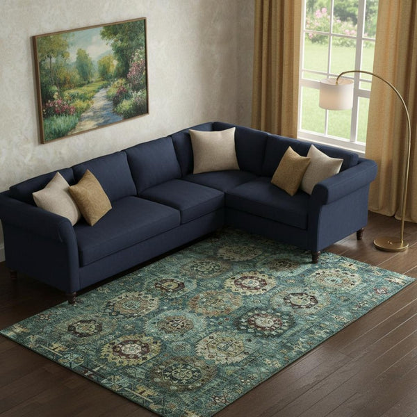 HomeRoots 9' X 12' Teal and Brown Medallion Washable Area Rug - Stain-Resistant, UV Protected, Durable Design 714948