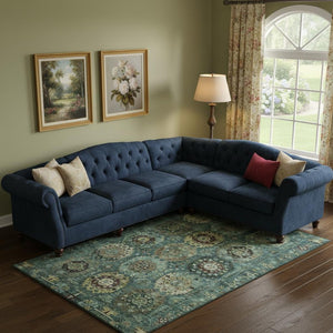 HomeRoots 10' X 14' Stylish Teal & Brown Medallion Area Rug - Washable, UV Protected, Ideal for Families! 714949