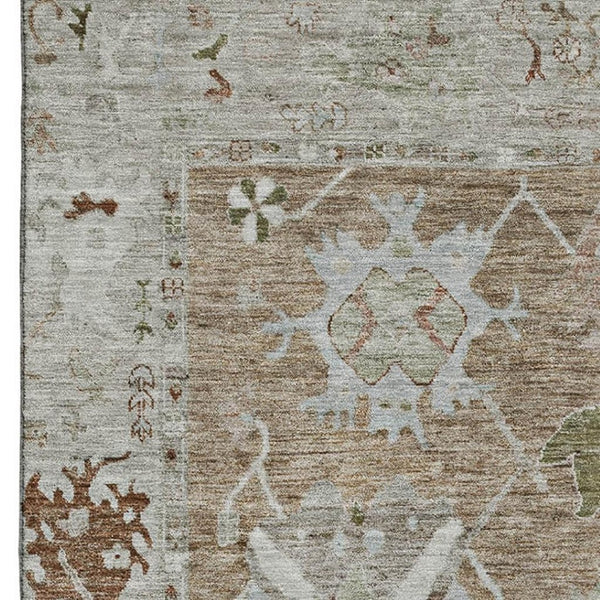 HomeRoots 5' X 8' Brown and Gray Oriental Area Rug - Washable with UV Protection for Busy Homes and Kids 714951