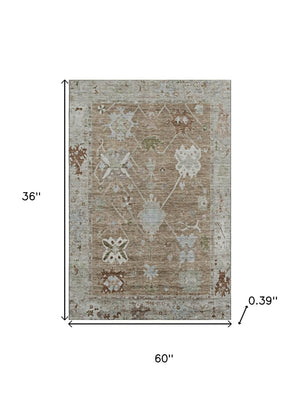 HomeRoots 5' X 8' Brown and Gray Oriental Area Rug - Washable with UV Protection for Busy Homes and Kids 714951