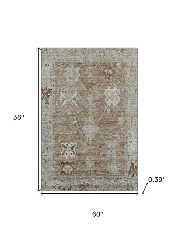 HomeRoots 5' X 8' Brown and Gray Oriental Area Rug - Washable with UV Protection for Busy Homes and Kids 714951