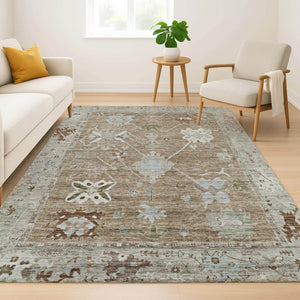 HomeRoots 5' X 8' Brown and Gray Oriental Area Rug - Washable with UV Protection for Busy Homes and Kids 714951