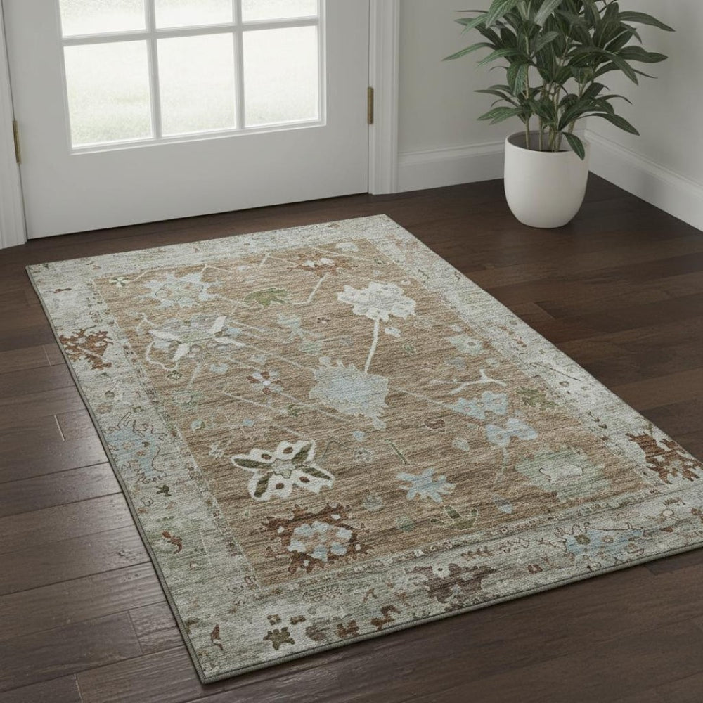 HomeRoots 5' X 8' Brown and Gray Oriental Area Rug - Washable with UV Protection for Busy Homes and Kids 714951