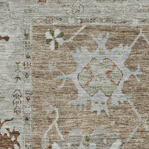 HomeRoots 8' Brown and Gray Oriental Washable Round Rug with UV Protection – Durable, Stylish & Easy Care! 714952