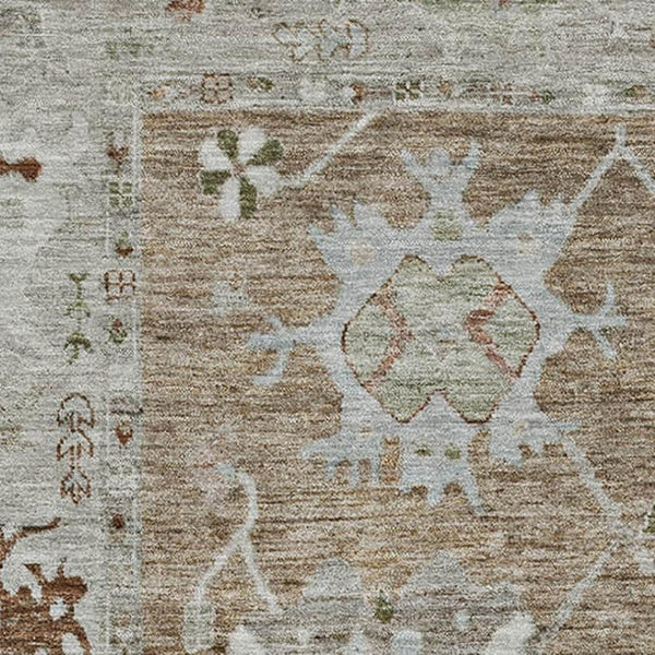 HomeRoots 8' Brown and Gray Oriental Washable Round Rug with UV Protection – Durable, Stylish & Easy Care! 714952