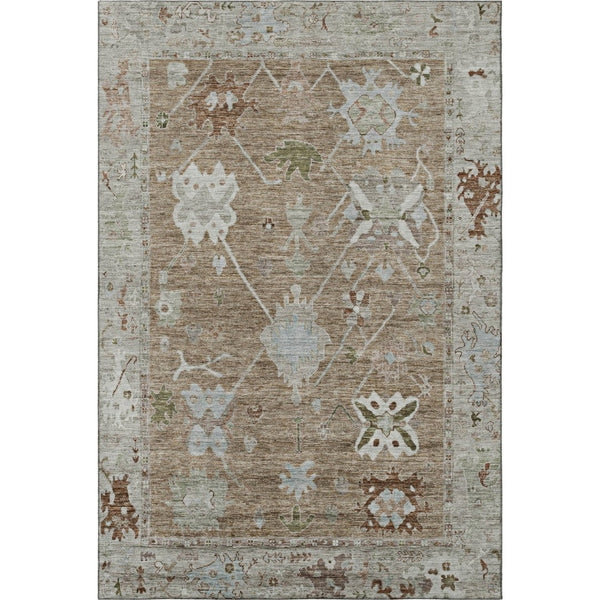 HomeRoots 8' Brown and Gray Oriental Washable Round Rug with UV Protection – Durable, Stylish & Easy Care! 714952