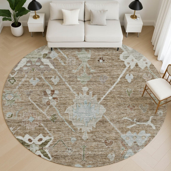 HomeRoots 8' X 10' Brown And Gray Oriental Area Rug - Washable, UV Protected, Stylish, and Kid-Friendly Design 714953