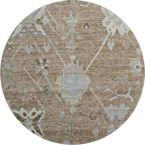 HomeRoots 8' X 10' Brown And Gray Oriental Area Rug - Washable, UV Protected, Stylish, and Kid-Friendly Design 714953