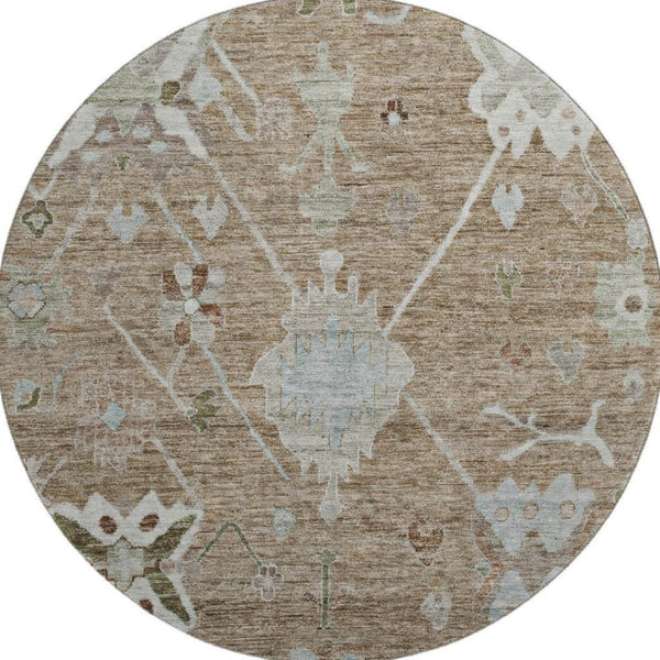 HomeRoots 8' X 10' Brown And Gray Oriental Area Rug - Washable, UV Protected, Stylish, and Kid-Friendly Design 714953