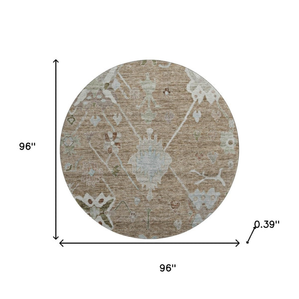HomeRoots 8' X 10' Brown And Gray Oriental Area Rug - Washable, UV Protected, Stylish, and Kid-Friendly Design 714953