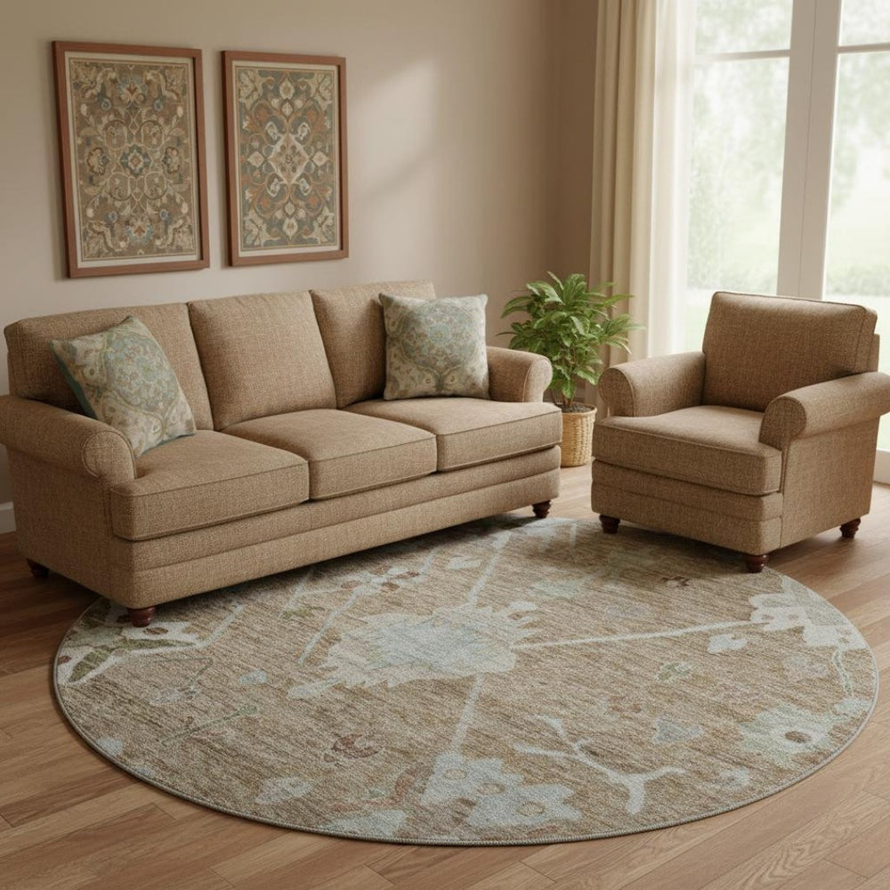HomeRoots 8' X 10' Brown And Gray Oriental Area Rug - Washable, UV Protected, Stylish, and Kid-Friendly Design 714953