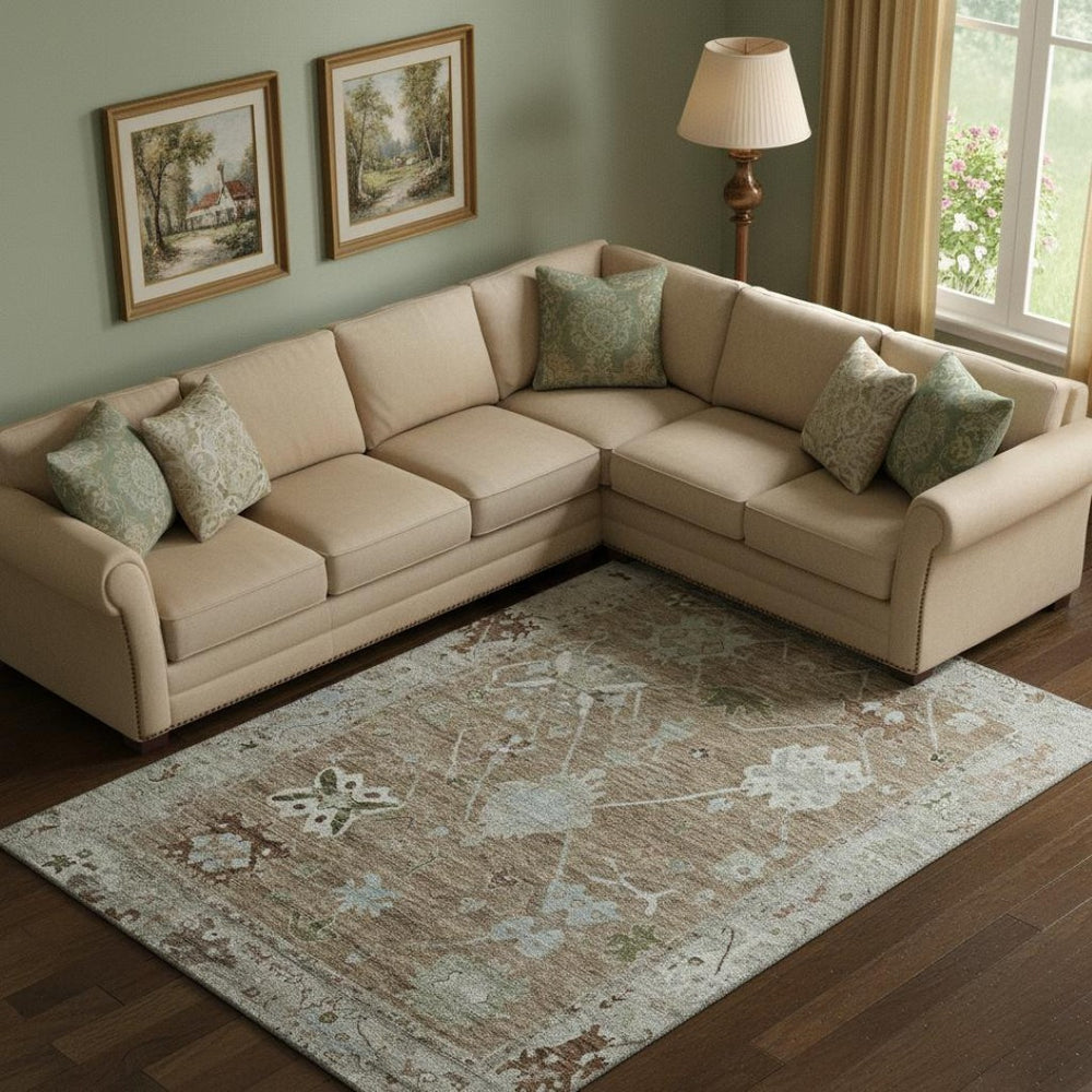 HomeRoots 9' X 12' Brown & Gray Oriental Washable Area Rug with UV Protection - Durable, Stylish & Easy Care! 714954