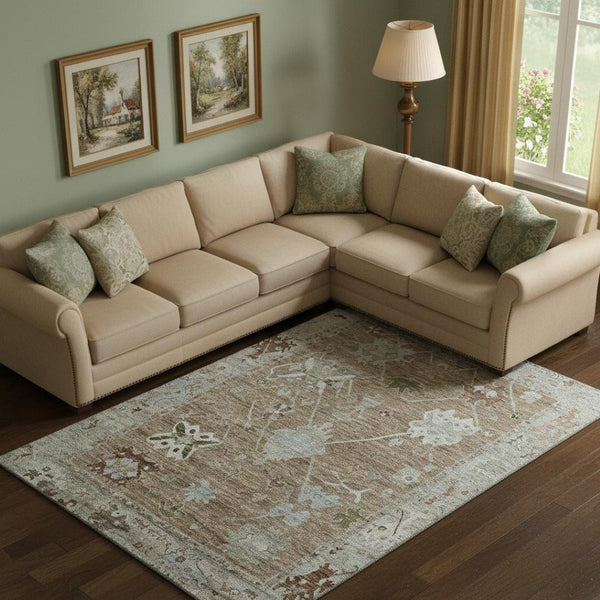 HomeRoots 9' X 12' Brown & Gray Oriental Washable Area Rug with UV Protection - Durable, Stylish & Easy Care! 714954