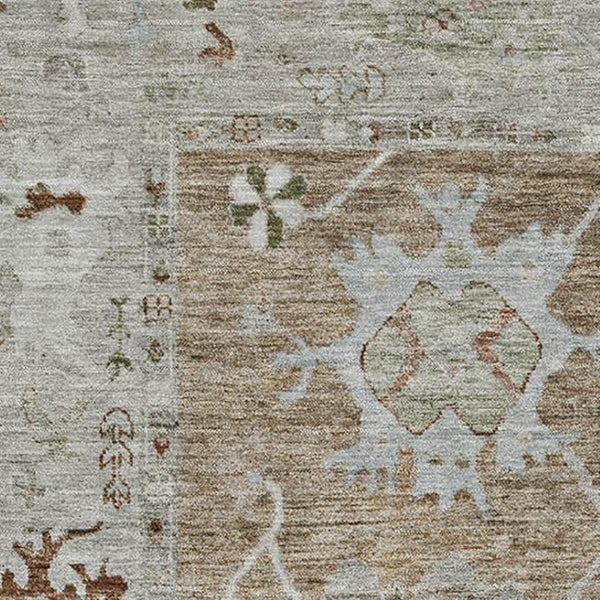 HomeRoots 10' X 14' Brown and Gray Washable Oriental Area Rug with UV Protection for High-Traffic Spaces 714955