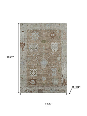 HomeRoots 10' X 14' Brown and Gray Washable Oriental Area Rug with UV Protection for High-Traffic Spaces 714955