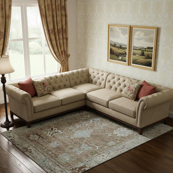 HomeRoots 10' X 14' Brown and Gray Washable Oriental Area Rug with UV Protection for High-Traffic Spaces 714955