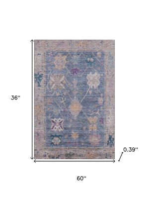 HomeRoots 5' X 8' Vibrant Blue and Purple Washable Oriental Area Rug with Non-Slip Backing & UV Protection 714957