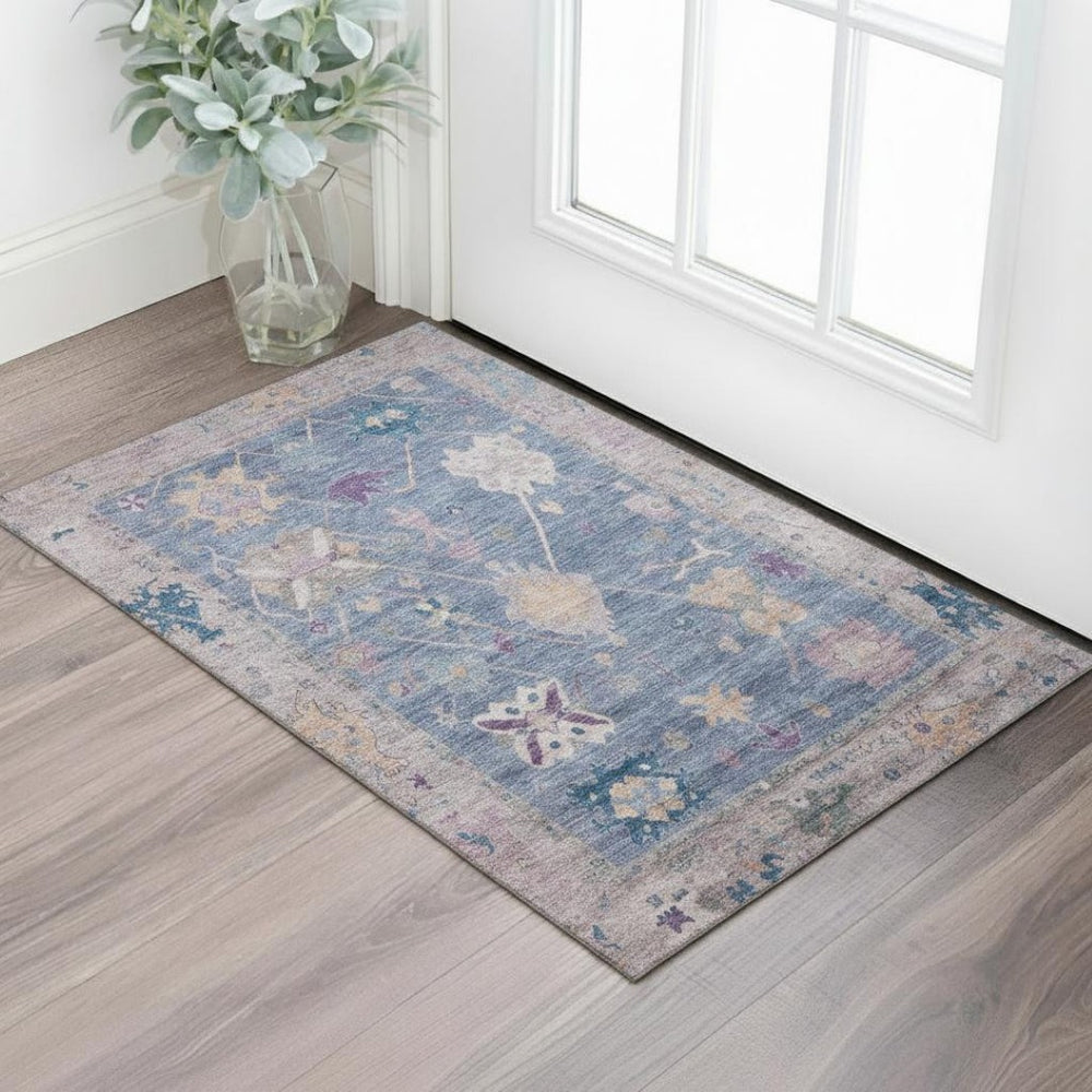 HomeRoots 5' X 8' Vibrant Blue and Purple Washable Oriental Area Rug with Non-Slip Backing & UV Protection 714957