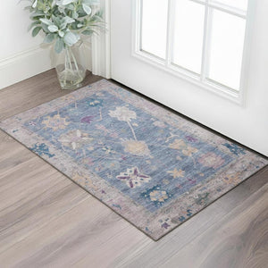 HomeRoots 5' X 8' Vibrant Blue and Purple Washable Oriental Area Rug with Non-Slip Backing & UV Protection 714957