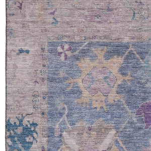 HomeRoots 8' Blue and Purple Oriental Washable Round Rug - Stain Resistant, UV Protected, Durable Design 714958