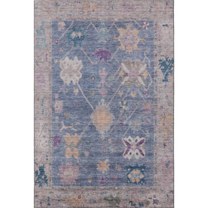 HomeRoots 8' Blue and Purple Oriental Washable Round Rug - Stain Resistant, UV Protected, Durable Design 714958