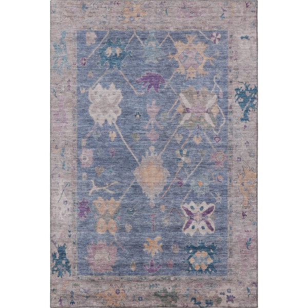 HomeRoots 8' Blue and Purple Oriental Washable Round Rug - Stain Resistant, UV Protected, Durable Design 714958
