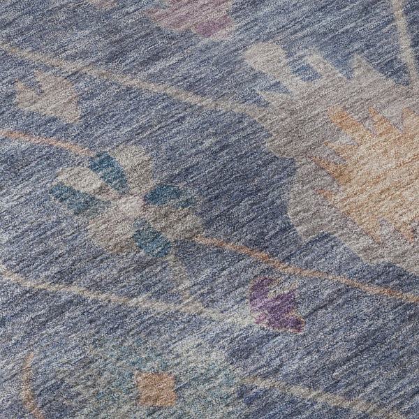 HomeRoots 8' Blue and Purple Oriental Washable Round Rug - Stain Resistant, UV Protected, Durable Design 714958
