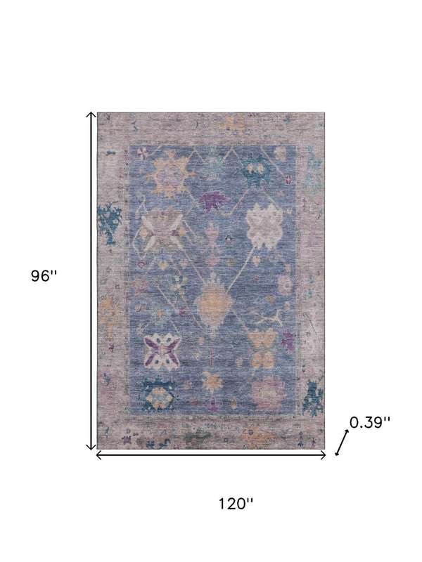 HomeRoots 9' X 12' Blue and Purple Oriental Washable Area Rug - Stain Resistant, UV Protected, Durable Design 714960