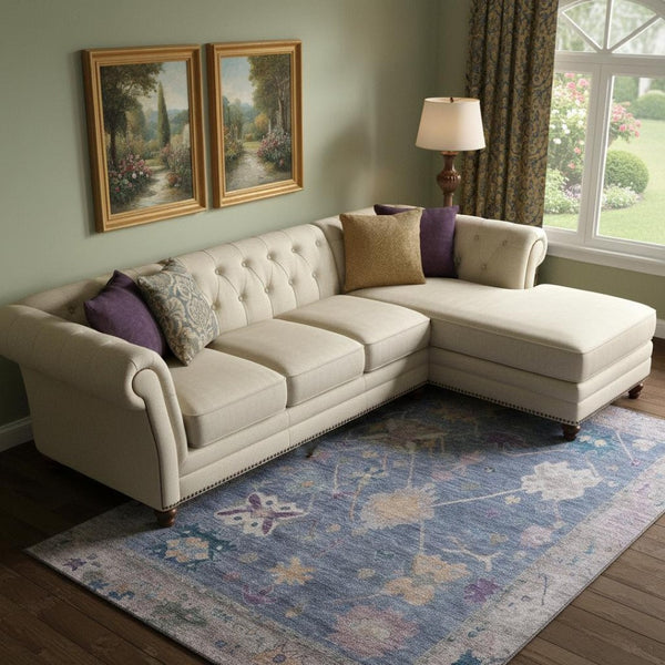 HomeRoots 9' X 12' Blue and Purple Oriental Washable Area Rug - Stain Resistant, UV Protected, Durable Design 714960