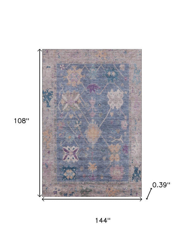 HomeRoots 10' Blue & Purple Oriental Area Rug - Washable, UV Protected, Stain Resistant for Busy Homes 714961